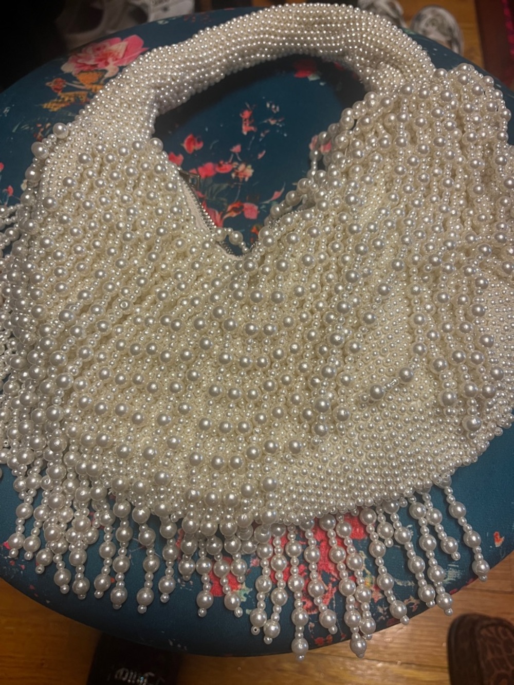 Beaded Pearl Fringe Handbag - Ivory